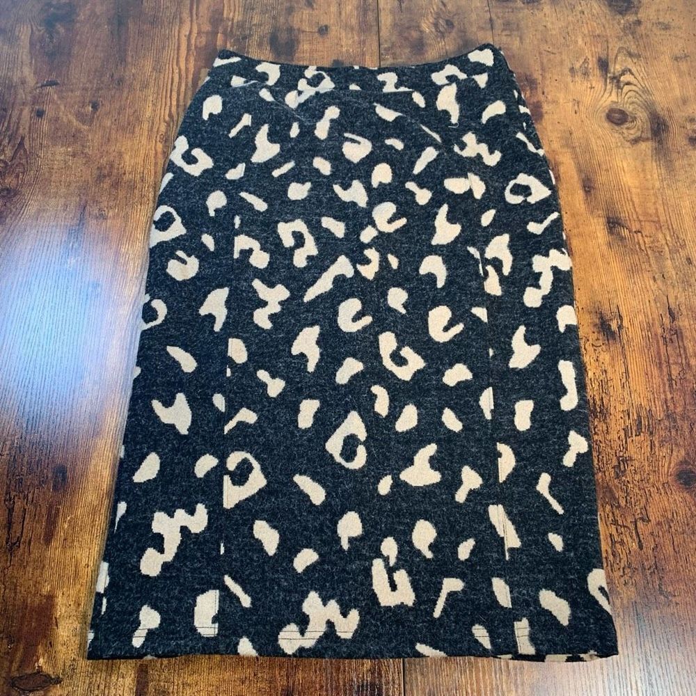 Anthropologie Maeve Women Daphne Animal Print Pencil Sweater Skirt Sz Small Gray